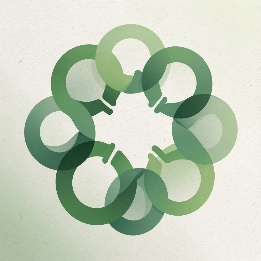 Abstract connected circles representing teamwork and community collaboration in green tones